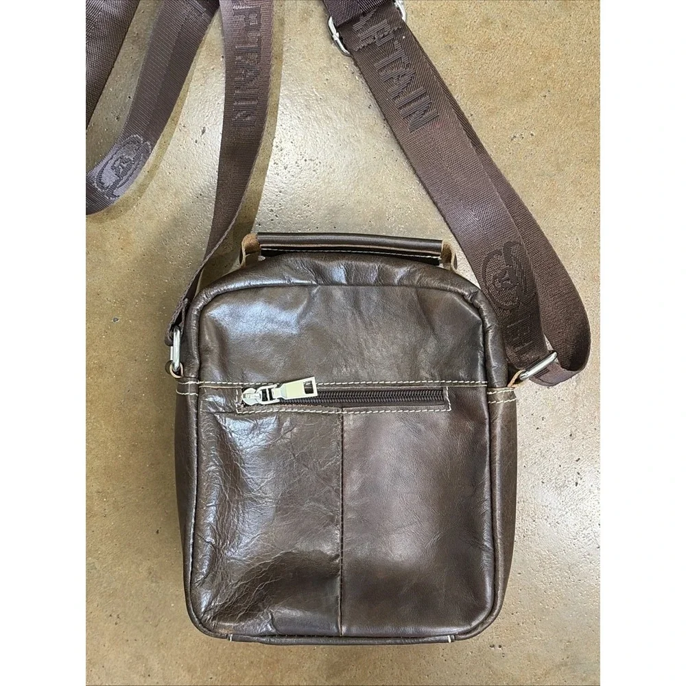 BULLCAPTAIN Dark Brown Leather Vintage Style Shoulder Crossbody Bag Travel Work